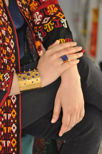 handmade statement lapis lazuli cuff gold